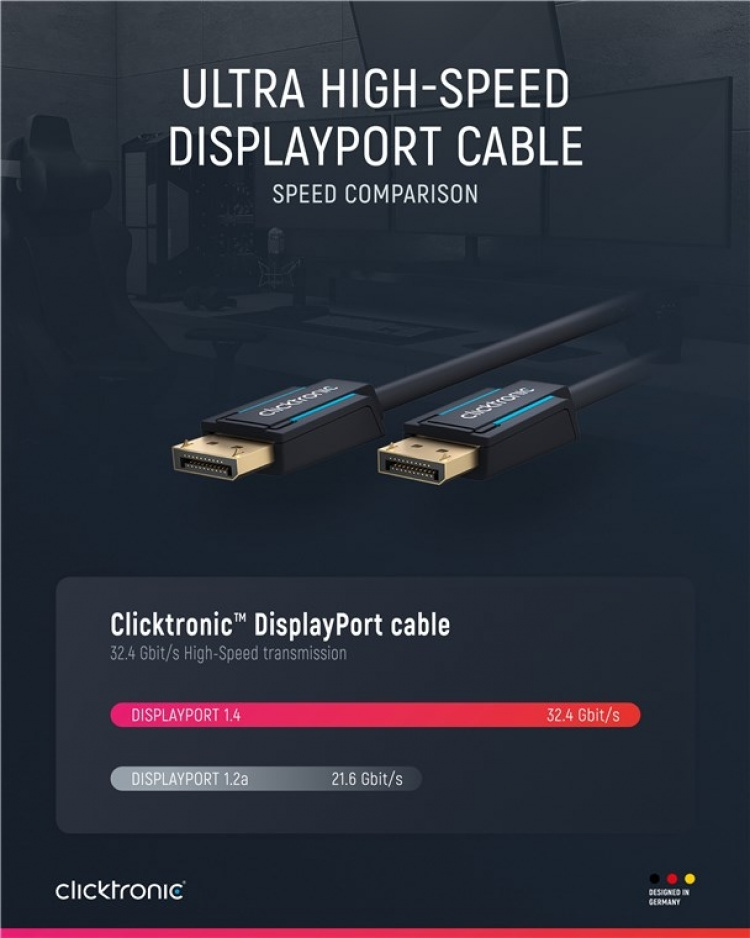 ClickTronic DisplayPort™-kabel Premium kabel | 1x DisplayPort™ stekker 1x DisplayPort™ stekker | 3,0 m | UHD 8K @ 60 Hz ClickTronic DisplayPort™-kabel Premium kabel | 1x DisplayPort™ stekker 1x DisplayPort™ stekker | 3,0 m | UHD 8K @ 60 Hz