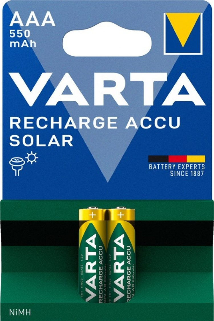 Varta AAA (Micro)/HR03 (56733) oplaadbare batterij - 550 mAh, 2 stks. blister Nikkel-metaalhydride-accu (NiMH), 1,2 V Varta AAA (Micro)/HR03 (56733) oplaadbare batterij - 550 mAh, 2 stks. blister Nikkel-metaalhydride-accu (NiMH), 1,2 V