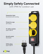 Goobay Stekkerdoos 3-voudig, spatwaterdicht, 3 m 3 stopcontacten met aardingscontact met beschermkappen, geschikt voor gebruik buitenshuis Goobay Stekkerdoos 3-voudig, spatwaterdicht, 3 m 3 stopcontacten met aardingscontact met beschermkappen, geschikt voor gebruik buitenshuis