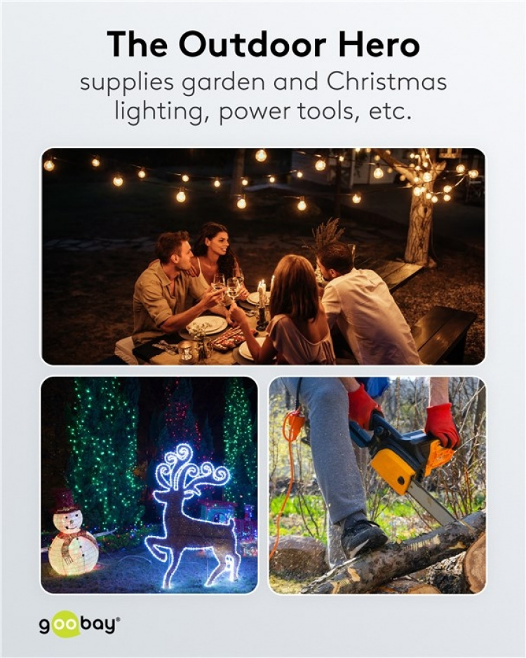 Goobay Stekkerdoos 3-voudig, spatwaterdicht, 3 m 3 stopcontacten met aardingscontact met beschermkappen, geschikt voor gebruik buitenshuis Goobay Stekkerdoos 3-voudig, spatwaterdicht, 3 m 3 stopcontacten met aardingscontact met beschermkappen, geschikt voor gebruik buitenshuis