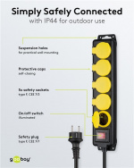 Goobay Stekkerdoos 5-voudig, spatwaterdicht, 3 m 5 stopcontacten met aardingscontact met beschermkappen, geschikt voor gebruik buitenshuis Goobay Stekkerdoos 5-voudig, spatwaterdicht, 3 m 5 stopcontacten met aardingscontact met beschermkappen, geschikt voor gebruik buitenshuis