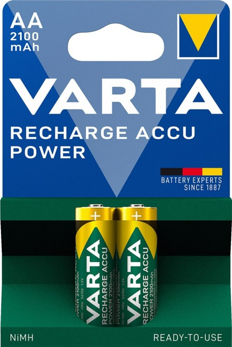 Varta AA (Mignon)/HR6 (56706) oplaadbare batterij - 2100 mAh, 2 stks. blister LSD-NiMH-accu (klaar voor gebruik), 1,2 V Varta AA (Mignon)/HR6 (56706) oplaadbare batterij - 2100 mAh, 2 stks. blister LSD-NiMH-accu (klaar voor gebruik), 1,2 V