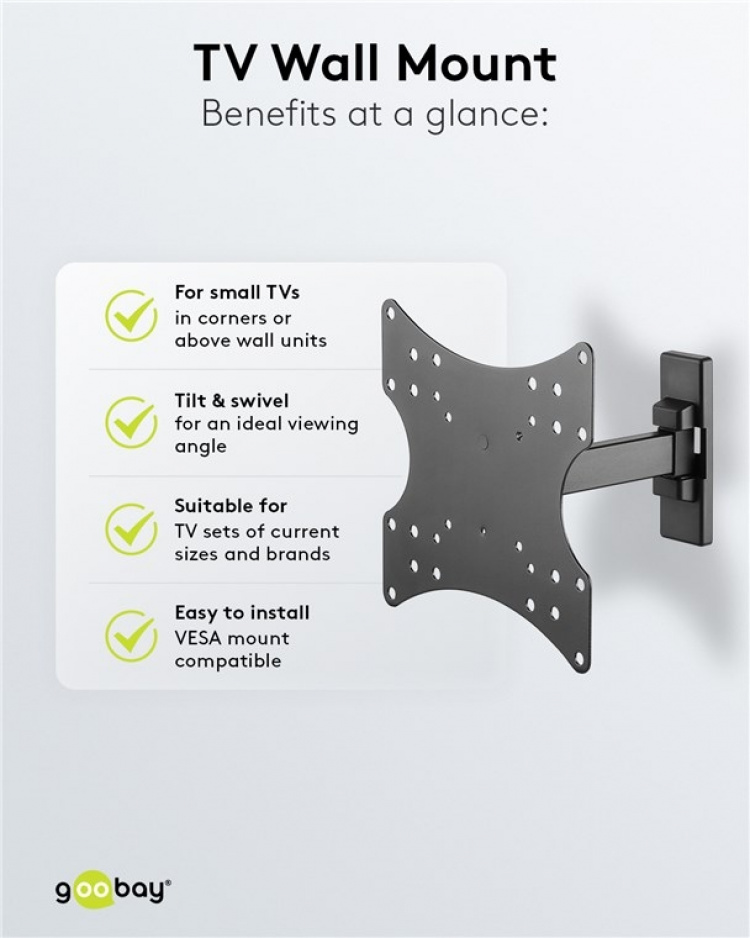 Goobay TV-beugel Basic FULLMOTION (S) voor tv-toestellen van 23 tot 42 inch (58-107 cm), full-motion (draaien en kantelen) tot 20 kg