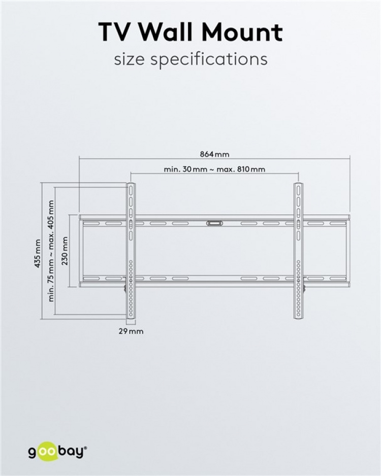Goobay TV-beugel Basic FIXED (XL) voor tv\'s van 43 tot 100 inch (109-254 cm) tot 75 kg Goobay TV-beugel Basic FIXED (XL) voor tv\'s van 43 tot 100 inch (109-254 cm) tot 75 kg