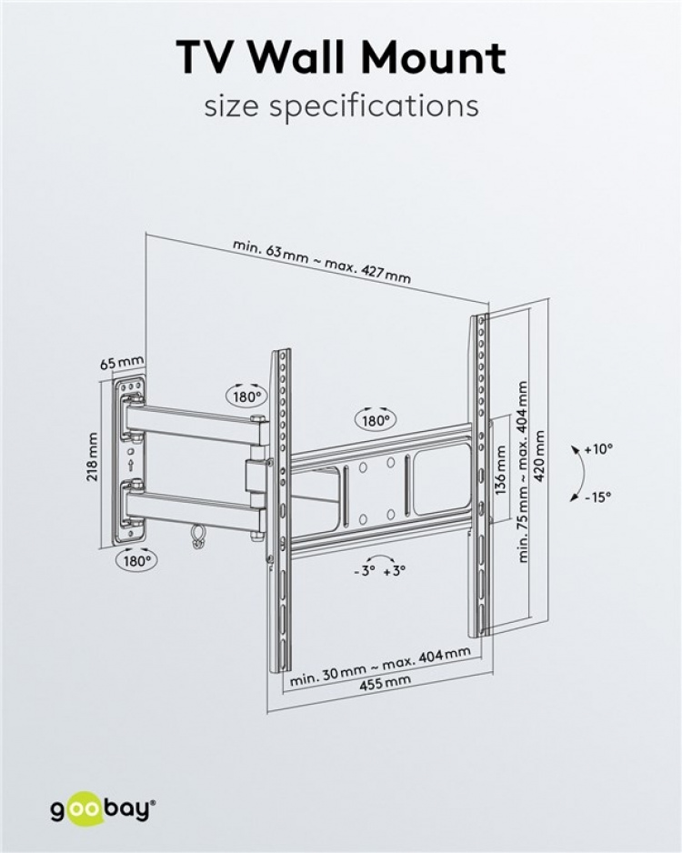 Goobay TV-beugel Basic FULLMOTION (M) voor tv\'s van 32 tot 55 inch (81-140 cm), volledig verplaatsbaar (draaien en kantelen) tot 35 kg Goobay TV-beugel Basic FULLMOTION (M) voor tv\'s van 32 tot 55 inch (81-140 cm), volledig verplaatsbaar (draaien en kantelen) tot 35 kg