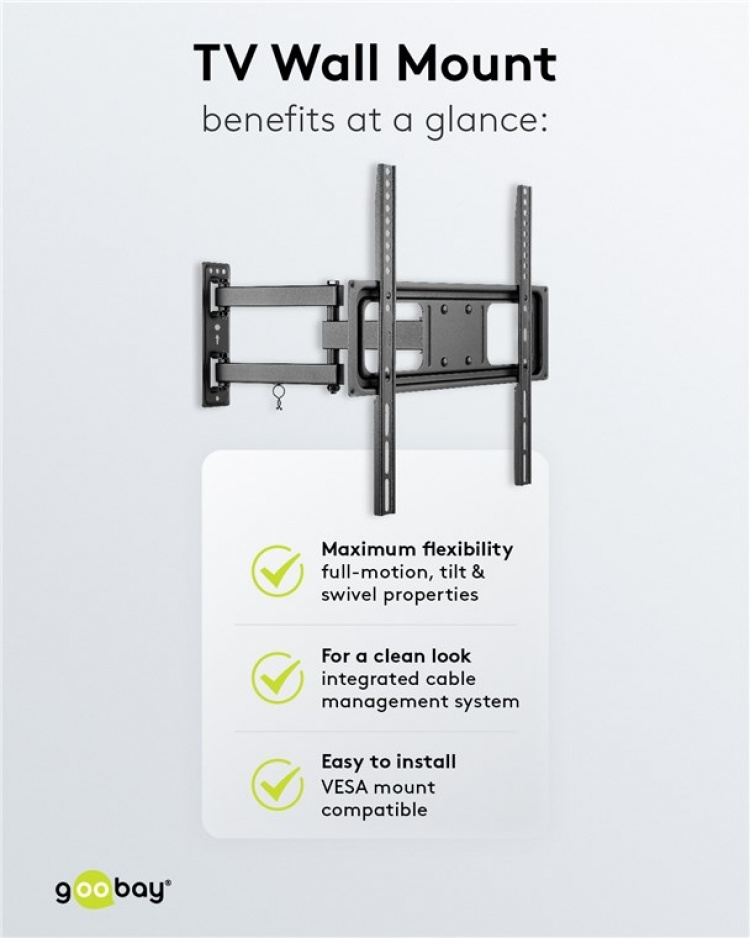 Goobay TV-beugel Basic FULLMOTION (M) voor tv\'s van 32 tot 55 inch (81-140 cm), volledig verplaatsbaar (draaien en kantelen) tot 35 kg Goobay TV-beugel Basic FULLMOTION (M) voor tv\'s van 32 tot 55 inch (81-140 cm), volledig verplaatsbaar (draaien en kantelen) tot 35 kg