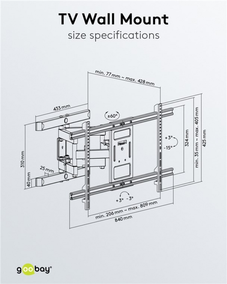 Goobay TV-beugel Pro FULLMOTION (XL) voor tv\'s van 43 tot 100 inch (109-254 cm), full-motion (draaien en kantelen) tot 60 kg