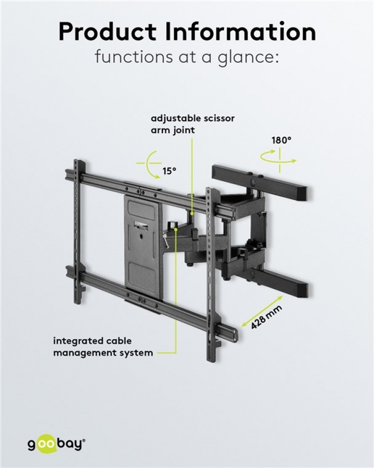 Goobay TV-beugel Pro FULLMOTION (XL) voor tv\'s van 43 tot 100 inch (109-254 cm), full-motion (draaien en kantelen) tot 60 kg