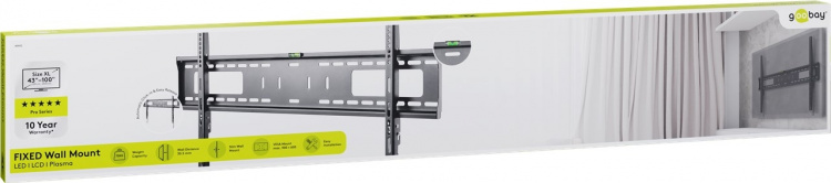 Goobay TV-beugel Pro FIXED (XL) voor tv\'s van 43 tot 100 inch (109-254 cm) tot 75 kg Goobay TV-beugel Pro FIXED (XL) voor tv\'s van 43 tot 100 inch (109-254 cm) tot 75 kg