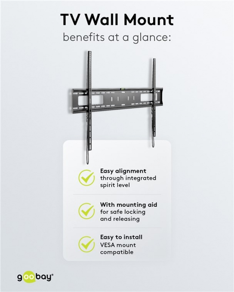 Goobay TV-beugel Pro FIXED (XL) voor tv\'s van 43 tot 100 inch (109-254 cm) tot 75 kg Goobay TV-beugel Pro FIXED (XL) voor tv\'s van 43 tot 100 inch (109-254 cm) tot 75 kg