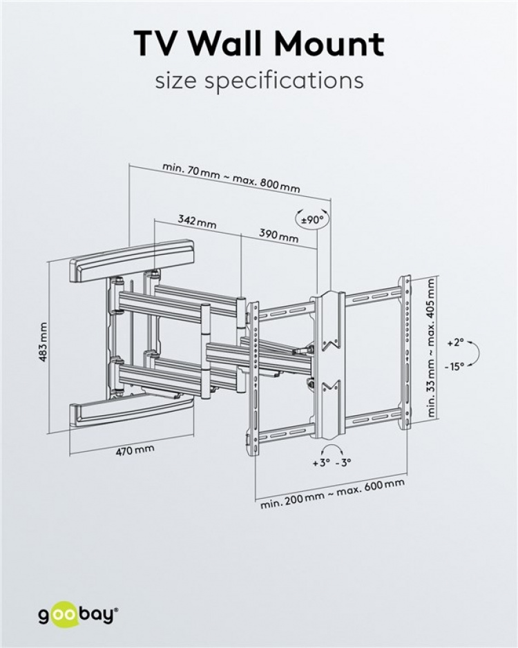 Goobay TV-beugel Pro FULLMOTION (L) wide Range voor televisies van 37 tot 70 inch (94-178 cm), volledig beweegbaar (draaibaar en kantelbaar) tot 70 kg
