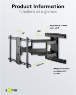 Goobay TV-beugel Pro FULLMOTION (L) wide Range voor televisies van 37 tot 70 inch (94-178 cm), volledig beweegbaar (draaibaar en kantelbaar) tot 70 kg