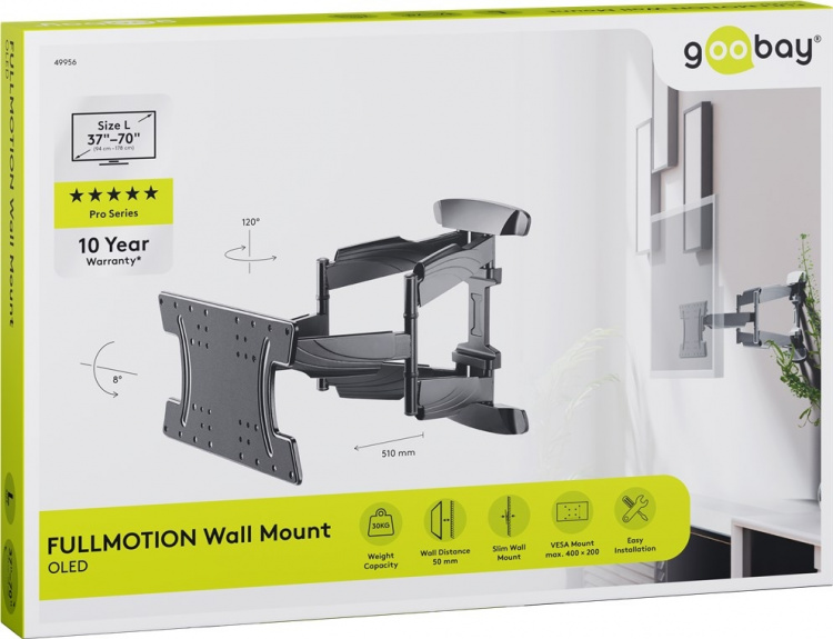 Goobay TV-beugel OLED FULLMOTION (L) speciaal voor OLED-tv\'s van 37 tot 70 inch (94-178 cm), volledig beweegbaar (zwenkbaar en kantelbaar) tot 30 kg