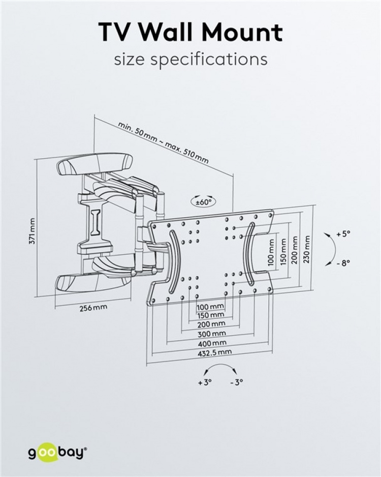 Goobay TV-beugel OLED FULLMOTION (L) speciaal voor OLED-tv\'s van 37 tot 70 inch (94-178 cm), volledig beweegbaar (zwenkbaar en kantelbaar) tot 30 kg