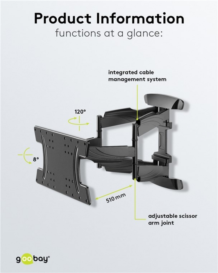 Goobay TV-beugel OLED FULLMOTION (L) speciaal voor OLED-tv\'s van 37 tot 70 inch (94-178 cm), volledig beweegbaar (zwenkbaar en kantelbaar) tot 30 kg