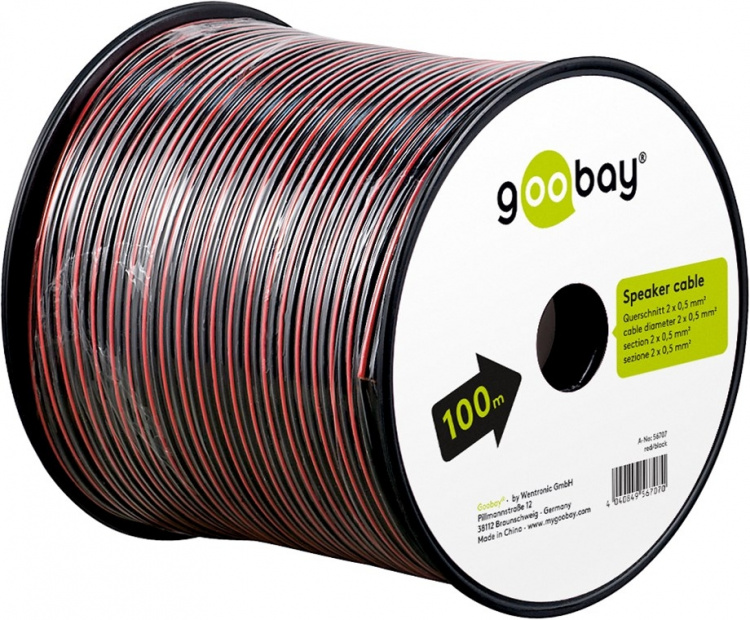 Goobay Luidsprekerkabel rood;zwart CU 100 m spoel, doorsnede 2 x 0,35 mm² Goobay Luidsprekerkabel rood;zwart CU 100 m spoel, doorsnede 2 x 0,35 mm²
