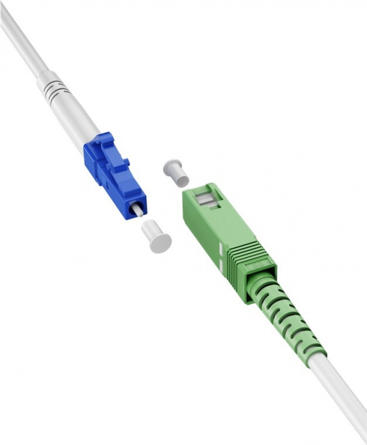Goobay Glasvezelkabel (FTTH), Singlemode (OS2) White, wit (Simplex), 25 m optische vezel, SC-APC (8°) stekker > LC-UPC-stekker, halogeenvrije kabelmantel (LSZH)