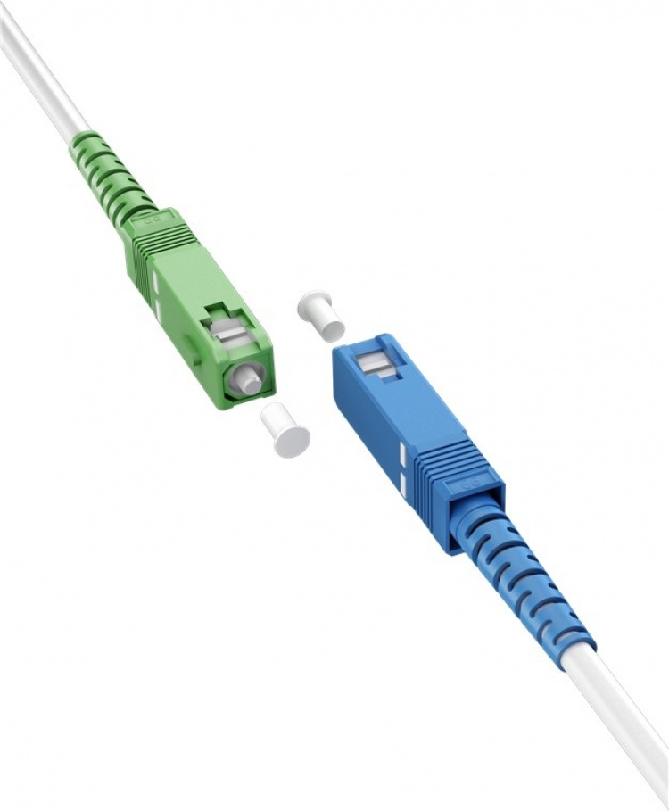 Goobay Glasvezelkabel (FTTH), Singlemode (OS2) White, wit (Simplex), 20 m optische vezel, SC-APC (8°) stekker > SC-UPC-stekker, halogeenvrije kabelmantel (LSZH)