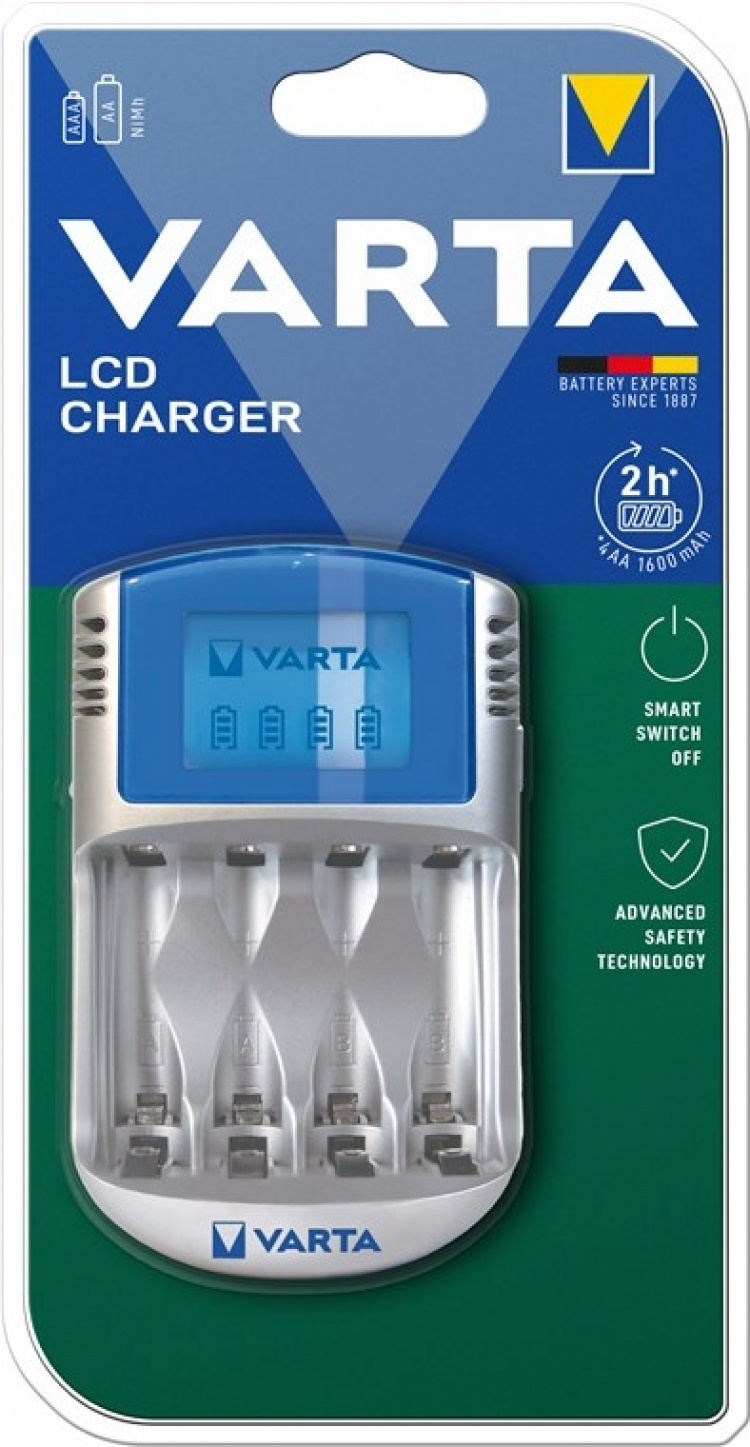 Varta LCD Charger (type 57070) laadt 2x of 4x AA batterijen of AAA-batterijen (NiMH) tegelijk op