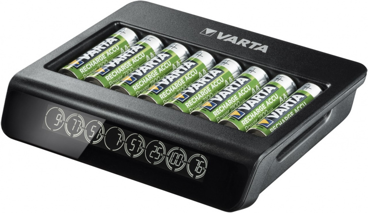 Varta LCD Multi Charger+ (type 57681) laadt tegelijkertijdtot 8x AA- of AAA-batterijen (NiMH) op