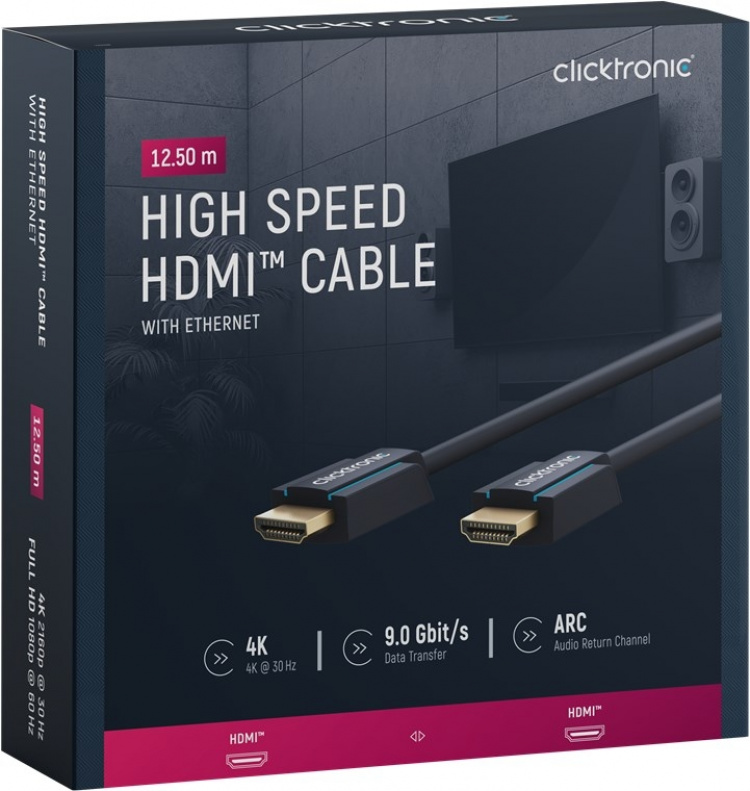 ClickTronic High Speed HDMI™-kabel Premium kabel | 1x HDMI™ stekker 1x HDMI™ stekker | 12,5 m | UHD 4K @ 30 Hz ClickTronic High Speed HDMI™-kabel Premium kabel | 1x HDMI™ stekker 1x HDMI™ stekker | 12,5 m | UHD 4K @ 30 Hz