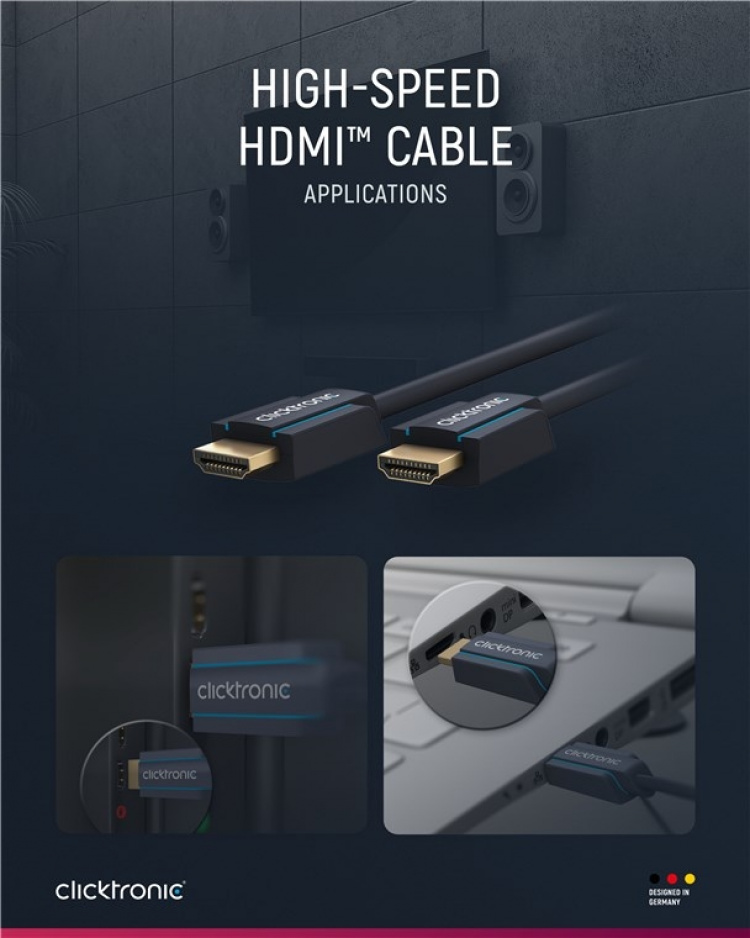 ClickTronic High Speed HDMI™-kabel Premium kabel | 1x HDMI™ stekker 1x HDMI™ stekker | 12,5 m | UHD 4K @ 30 Hz ClickTronic High Speed HDMI™-kabel Premium kabel | 1x HDMI™ stekker 1x HDMI™ stekker | 12,5 m | UHD 4K @ 30 Hz