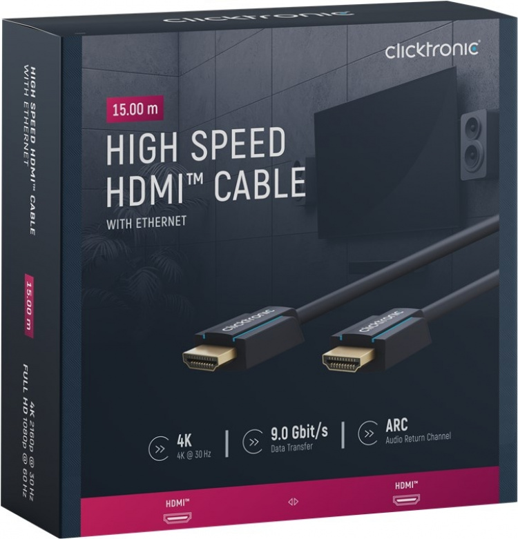 ClickTronic High Speed HDMI™-kabel Premium kabel | 1x HDMI™ stekker 1x HDMI™ stekker | 15,0 m | UHD 4K @ 30 Hz ClickTronic High Speed HDMI™-kabel Premium kabel | 1x HDMI™ stekker 1x HDMI™ stekker | 15,0 m | UHD 4K @ 30 Hz