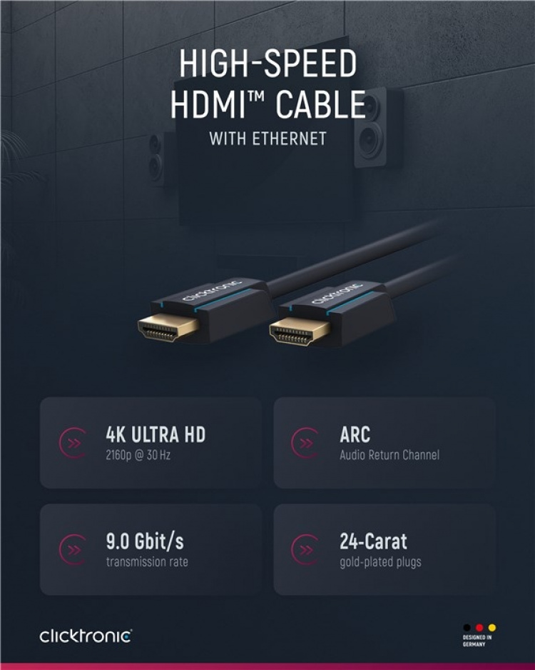 ClickTronic High Speed HDMI™-kabel Premium kabel | 1x HDMI™ stekker 1x HDMI™ stekker | 15,0 m | UHD 4K @ 30 Hz ClickTronic High Speed HDMI™-kabel Premium kabel | 1x HDMI™ stekker 1x HDMI™ stekker | 15,0 m | UHD 4K @ 30 Hz