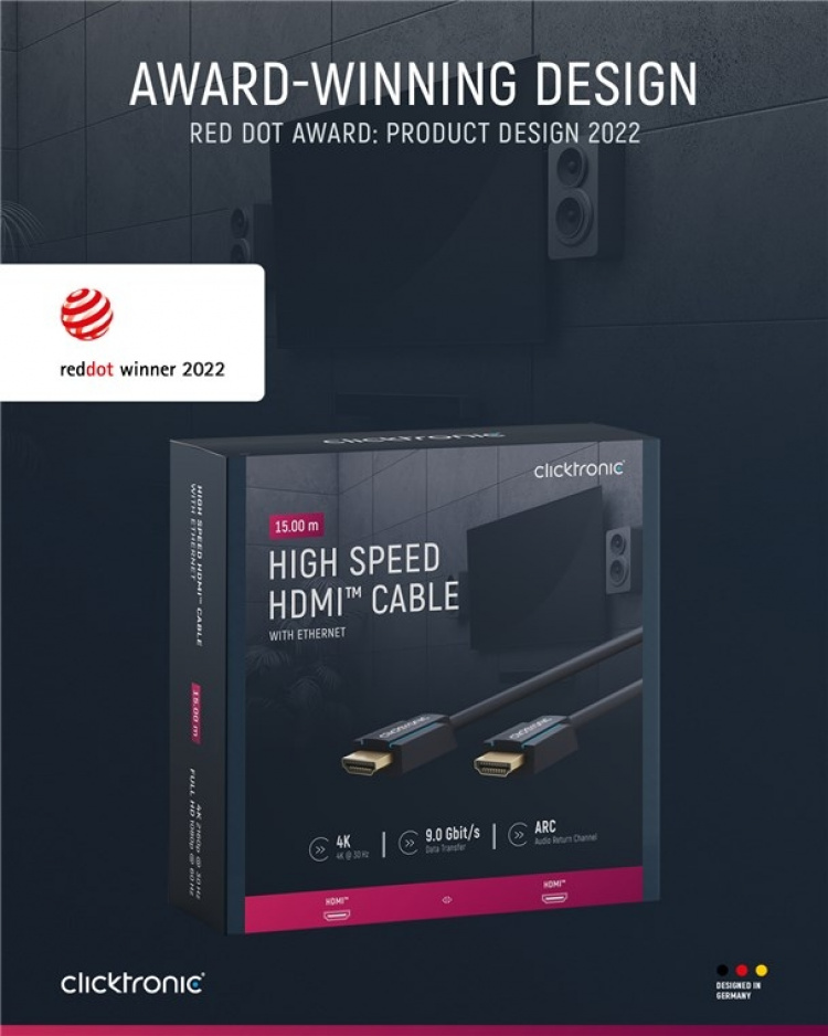 ClickTronic High Speed HDMI™-kabel Premium kabel | 1x HDMI™ stekker 1x HDMI™ stekker | 15,0 m | UHD 4K @ 30 Hz ClickTronic High Speed HDMI™-kabel Premium kabel | 1x HDMI™ stekker 1x HDMI™ stekker | 15,0 m | UHD 4K @ 30 Hz