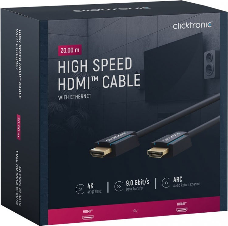 ClickTronic High Speed HDMI™-kabel Premium kabel | 1x HDMI™ stekker 1x HDMI™ stekker | 20,0 m | UHD 4K @ 30 Hz ClickTronic High Speed HDMI™-kabel Premium kabel | 1x HDMI™ stekker 1x HDMI™ stekker | 20,0 m | UHD 4K @ 30 Hz
