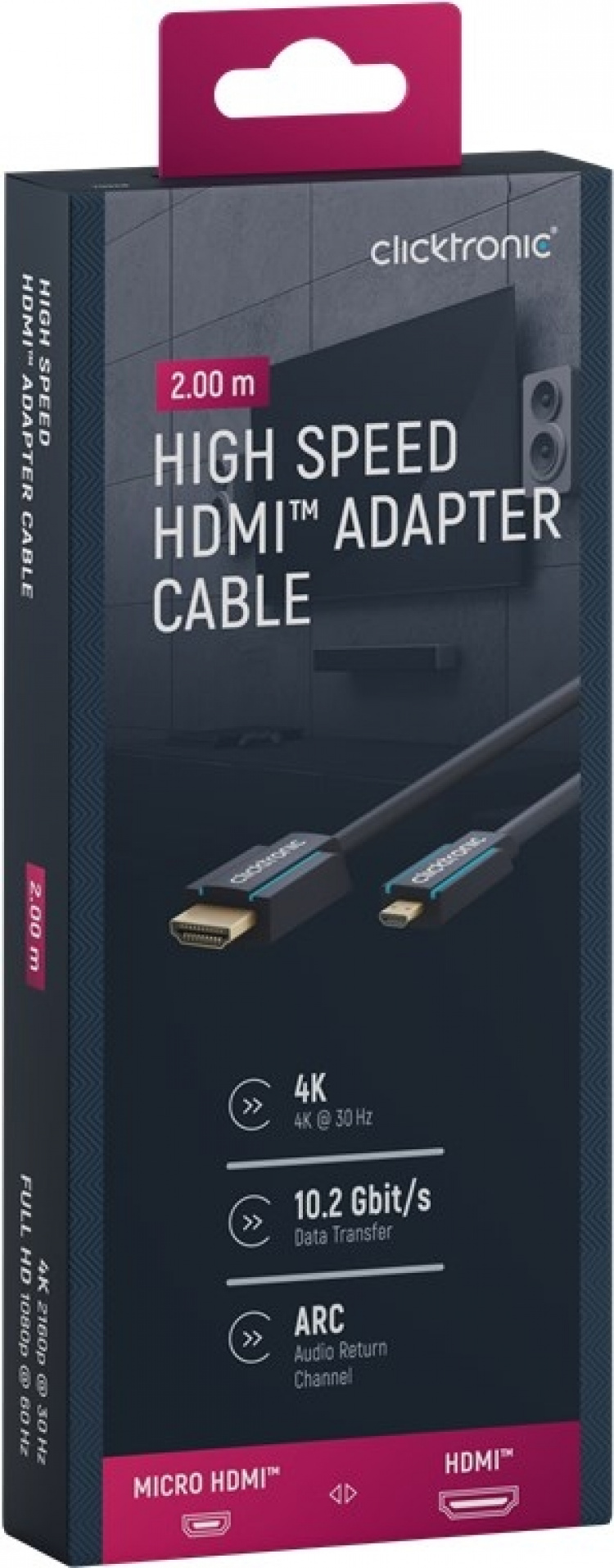 ClickTronic HDMI™ naar Micro HDMI™ adapterkabel Premium kabel | 1x HDMI™ stekker 1x Micro-HDMI™ stekker | 2,0 m | UHD 4K @ 30 Hz