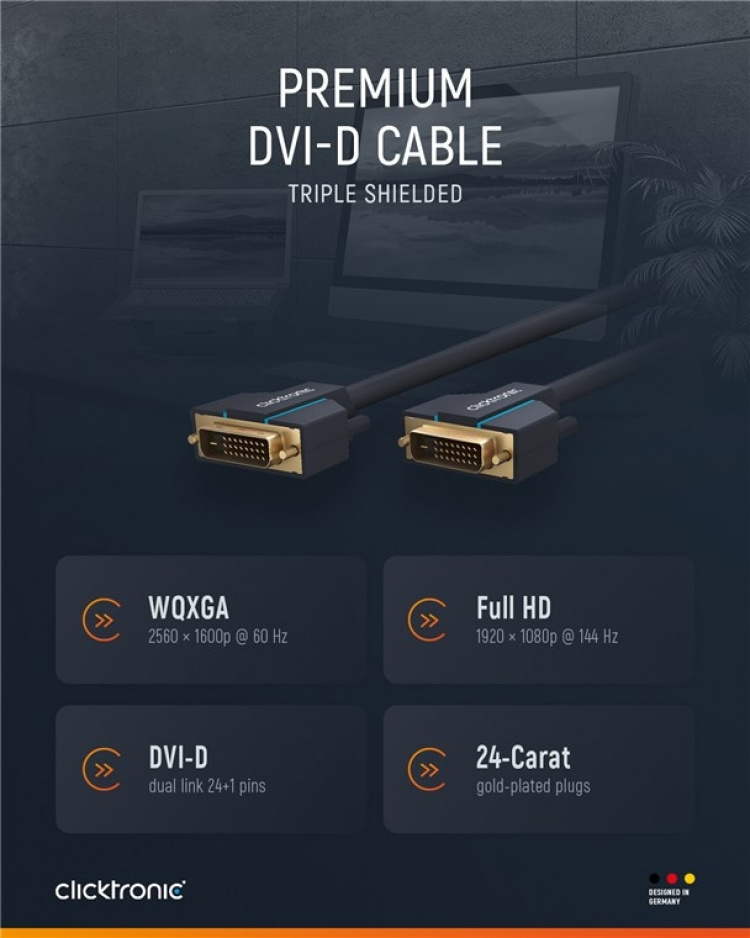 ClickTronic DVI-kabel Premium kabel | 1x DVI stekker 1x DVI stekker | 5,0 m | WQXGA @ 60 Hz