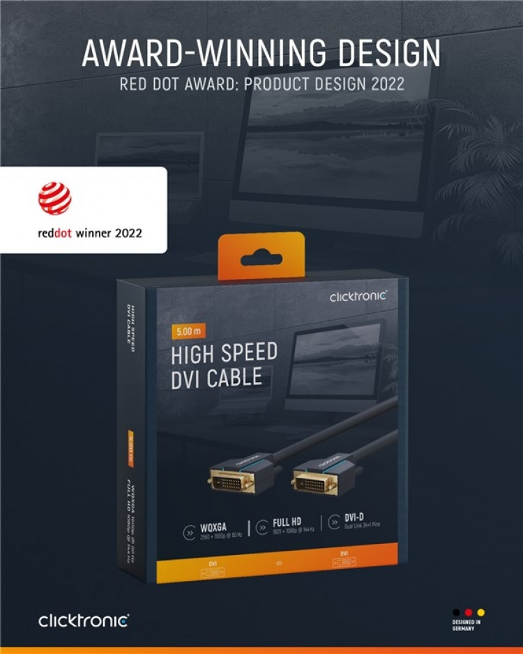 ClickTronic DVI-kabel Premium kabel | 1x DVI stekker 1x DVI stekker | 5,0 m | WQXGA @ 60 Hz