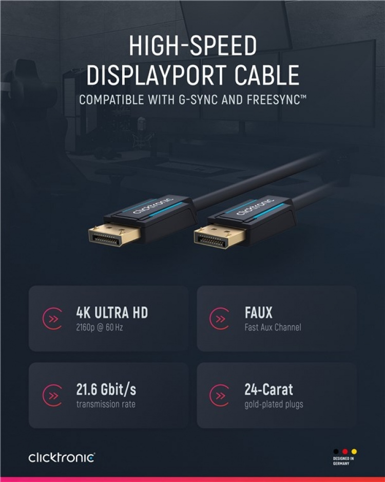 ClickTronic DisplayPort™-kabel Premium kabel | 1x DisplayPort™ stekker 1x DisplayPort™ stekker | 2,0 m | UHD 4K @ 60 Hz