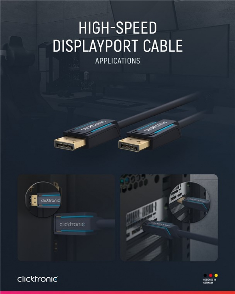 ClickTronic DisplayPort™-kabel Premium kabel | 1x DisplayPort™ stekker 1x DisplayPort™ stekker | 5,0 m | UHD 4K @ 60 Hz ClickTronic DisplayPort™-kabel Premium kabel | 1x DisplayPort™ stekker 1x DisplayPort™ stekker | 5,0 m | UHD 4K @ 60 Hz