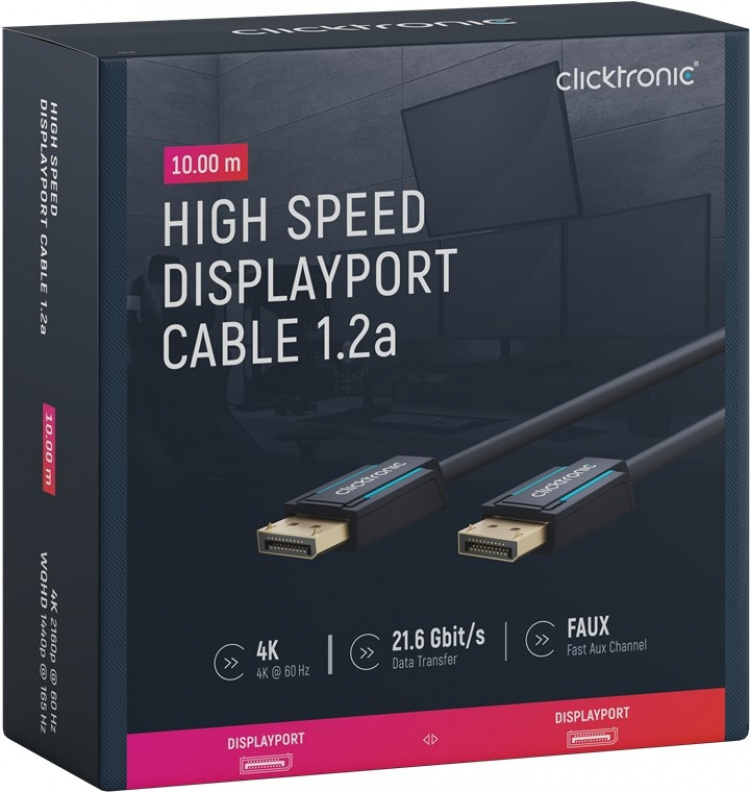 ClickTronic DisplayPort™-kabel Premium kabel | 1x DisplayPort™ stekker 1x DisplayPort™ stekker | 10,0 m | UHD 4K @ 60 Hz