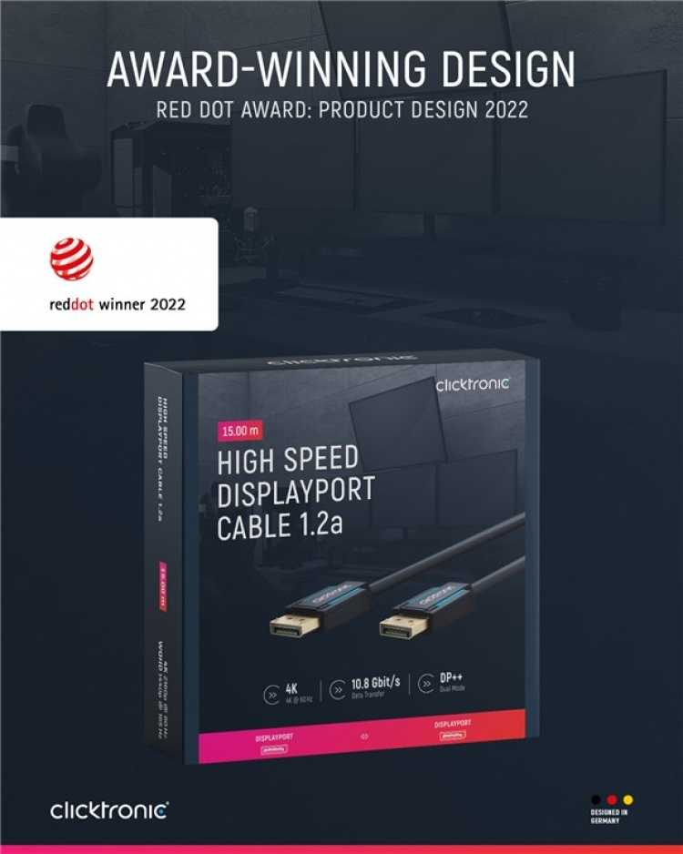 ClickTronic DisplayPort™-kabel Premium kabel | 1x DisplayPort™ stekker 1x DisplayPort™ stekker | 15,0 m | UHD 4K @ 60 Hz