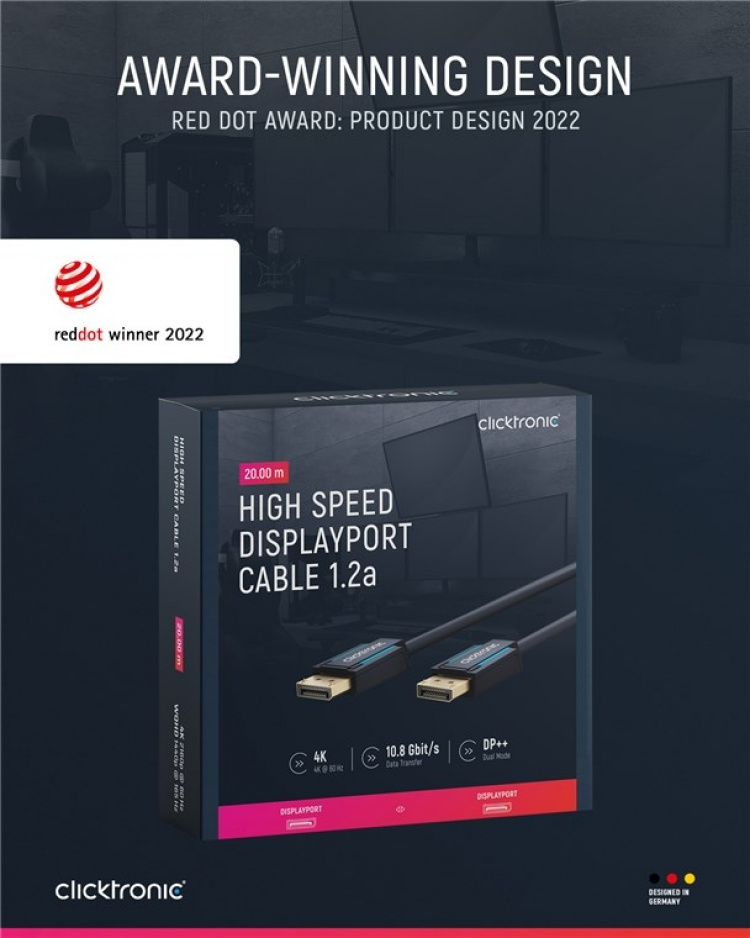 ClickTronic DisplayPort™-kabel Premium kabel | 1x DisplayPort™ stekker 1x DisplayPort™ stekker | 20,0 m | UHD 4K @ 60 Hz ClickTronic DisplayPort™-kabel Premium kabel | 1x DisplayPort™ stekker 1x DisplayPort™ stekker | 20,0 m | UHD 4K @ 60 Hz