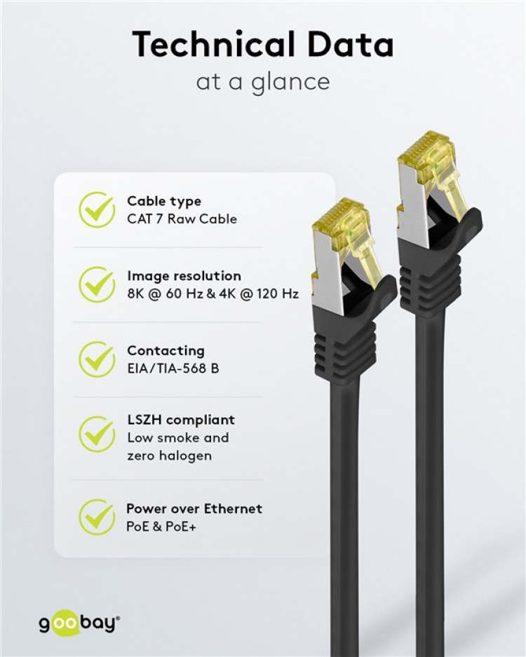 Goobay RJ45 netwerkkabel S/FTP (PiMF), 500 MHz, met CAT 7 ruwe kabel, zwart, 1,5 m LSZH halogeenvrije kabelmantel, koper, RJ45-connector (CAT 6A)