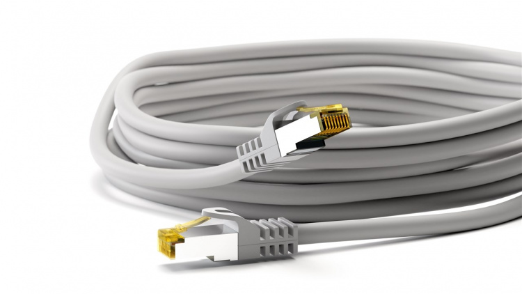 Goobay RJ45 netwerkkabel S/FTP (PiMF), 500 MHz, met CAT 7 ruwe kabel, grijs, 10 m LSZH halogeenvrije kabelmantel, koper, RJ45-connector (CAT 6A)