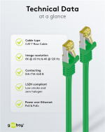 Goobay RJ45 netwerkkabel S/FTP (PiMF), 500 MHz, met CAT 7 ruwe kabel, groen, 25 m LSZH halogeenvrije kabelmantel, koper, RJ45-connector (CAT 6A)