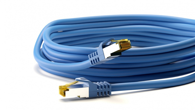Goobay RJ45 netwerkkabel S/FTP (PiMF), 500 MHz, met CAT 7 ruwe kabel, blauw, 30 m LSZH halogeenvrije kabelmantel, koper, RJ45-connector (CAT 6A)