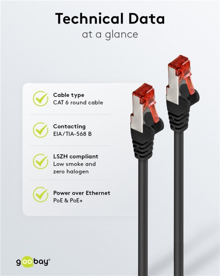 Goobay CAT 6 netwerkkabel, S/FTP (PiMF), zwart, 0,15 m kopergeleider (CU), halogeenvrije kabelmantel (LSZH)