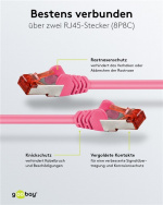 Goobay CAT 6 netwerkkabel, S/FTP (PiMF), magenta, 1,5 m kopergeleider (CU), halogeenvrije kabelmantel (LSZH)