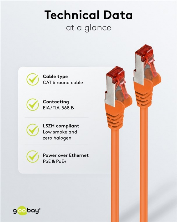 Goobay CAT 6 netwerkkabel, S/FTP (PiMF), oranje, 1,5 m kopergeleider (CU), halogeenvrije kabelmantel (LSZH)