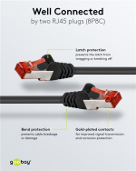 Goobay CAT 6 netwerkkabel, S/FTP (PiMF), zwart, 1,5 m kopergeleider (CU), halogeenvrije kabelmantel (LSZH) Goobay CAT 6 netwerkkabel, S/FTP (PiMF), zwart, 1,5 m kopergeleider (CU), halogeenvrije kabelmantel (LSZH)