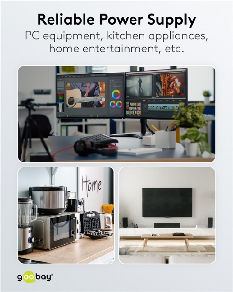 Goobay Stekkerdoos 6-voudig, 1,5 m, zwart 6x veiligheidscontactdoos