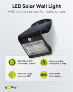 Goobay Led-muurlamp op zonne-energie met bewegingsmelder, 3,2 W lichtsysteem voor huis-entrees, carports & trappen Goobay Led-muurlamp op zonne-energie met bewegingsmelder, 3,2 W lichtsysteem voor huis-entrees, carports & trappen