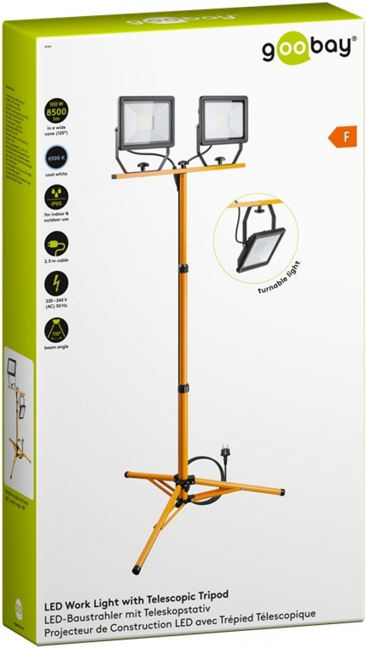 Goobay LED-bouwspot met telescoopstatief, 2x 50 Watt met een totaal van 8500 lm en koud wit licht (6500 K), geschikt voor binnen- en buitengebruik (IP65) Goobay LED-bouwspot met telescoopstatief, 2x 50 Watt met een totaal van 8500 lm en koud wit licht (6500 K), geschikt voor binnen- en buitengebruik (IP65)