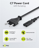Goobay Aansluitkabel Eurostekker, 1,8 m, zwart Eurostekker (type C, CEE 7/16) > apparaatcontactdoos C7 Goobay Aansluitkabel Eurostekker, 1,8 m, zwart Eurostekker (type C, CEE 7/16) > apparaatcontactdoos C7